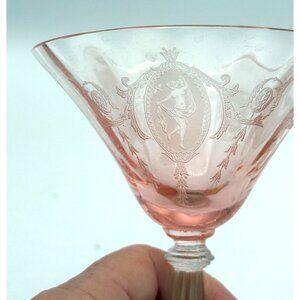 Pink Dancing Nymph Glass-Etched Depression Medallion Wine/Martini/Dessert